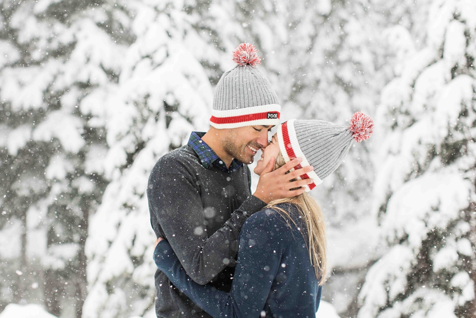 Photo from an outdoor winter snow engagement photography session at Snoqualmie Pass near Seattle, WA. | Joanna Monger Photography | Snohomish Wedding Photographer